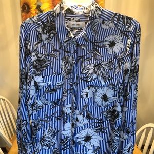 Jones Studio 2x blue striped/ floral blouse EUC